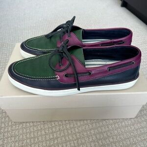 Burberry Green, Navy, and Purple Boat Shoes.